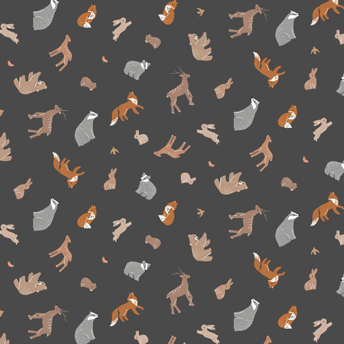 Dear Stella Fabrics Timber and Tail Forest Play Charcoal Grey Brown