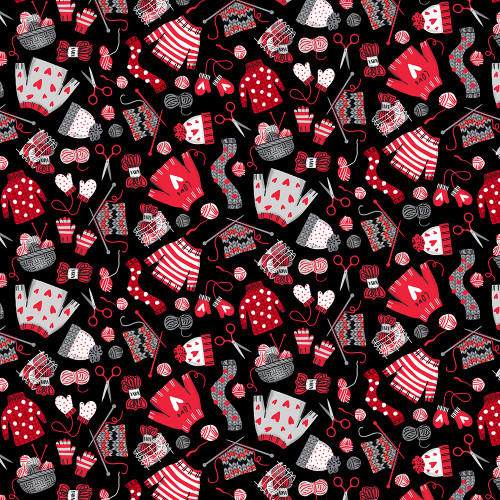 Timeless Treasures Fabrics I Heart Knitting Knitting Workshop Black