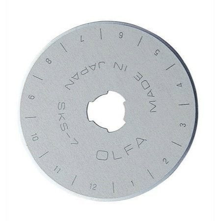 Olfa rotary cutter blade is a replacement blade for rty2 rty2 dx rty2 scb pik 2 and patterned cutters. size 45mm. made in japan.