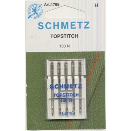 Extra sharp with an extra-large eye and a large groove to accommendate topstitch thread. 
5 per pack.