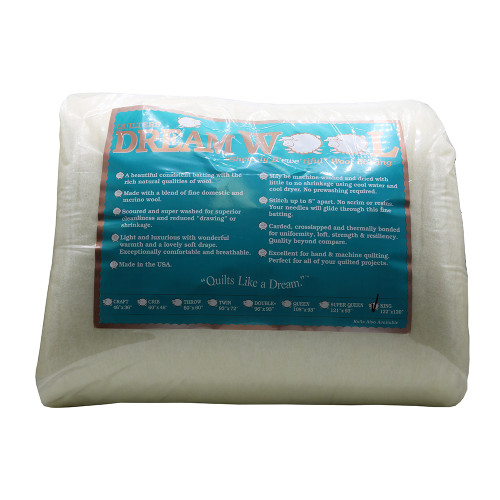 Premium 122 inch by 120 inch wool quilt batting, sold individually.