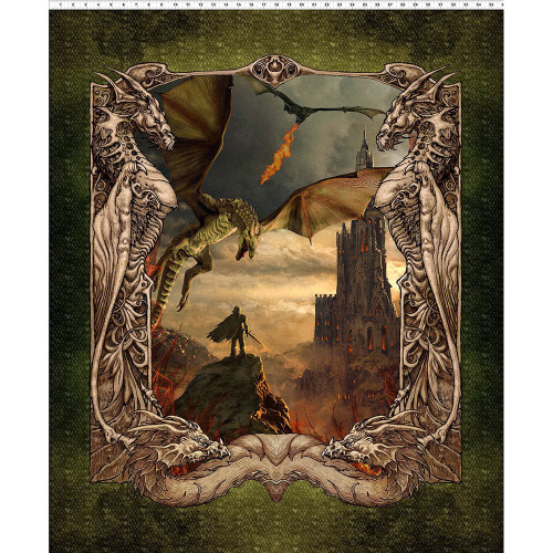 In The Beginning Fabrics Dragons - The Ancients Battle Dragons Scenic Panel 36