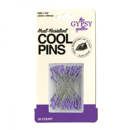 Elkine Household Co Ltd Cool Pins Gypsy Purple  50Pc<BR><br>Cool Pins are heat resistant up to 350 degrees Fahrenheit so you can iron over them without melting the tip of the pin or burning your finger. The large pinheads are easy to grasp and manipulate - perfect for all ages. And since the tips of the Cool Pins are colorful, they are easy to spot and remove - no pins left behind. Cool pins are sharp and fine. At just .5 mm, they will not leave holes in your finished project. 50 pins come in a reusable storage box.