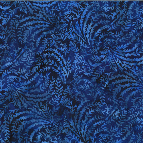 Hoffman Fabrics Bali Batiks 2022 When in Wisteria Tender Ferns Cobalt