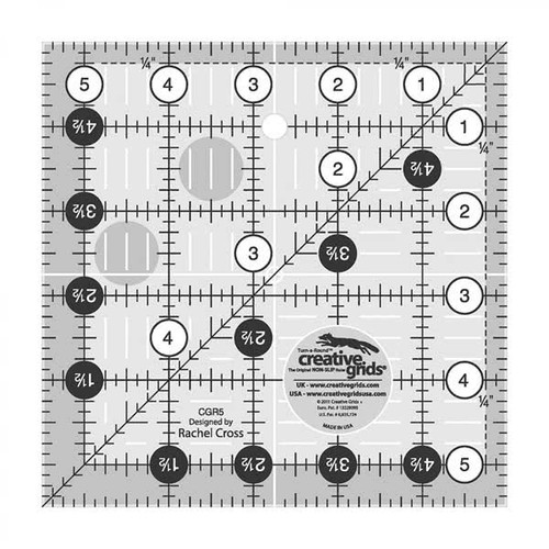 This 5-1/2 inch square features easy-to-read black and white markings printed in 1 inch grids marked in 1/8 inch and 1/4 inch increments.