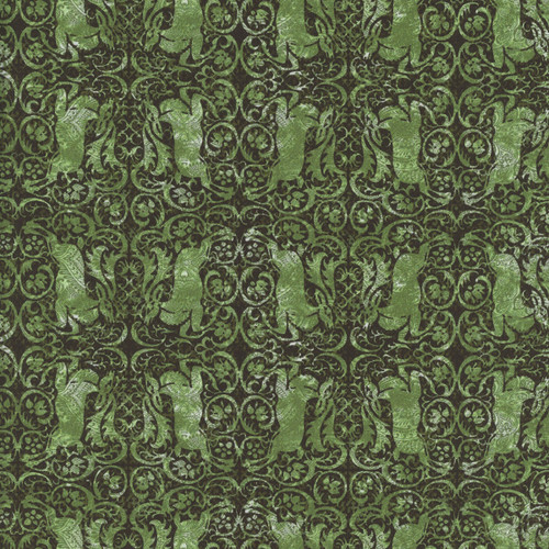 In the Beginning Fabrics Nature's Winter Leaping Stag Trellis Green