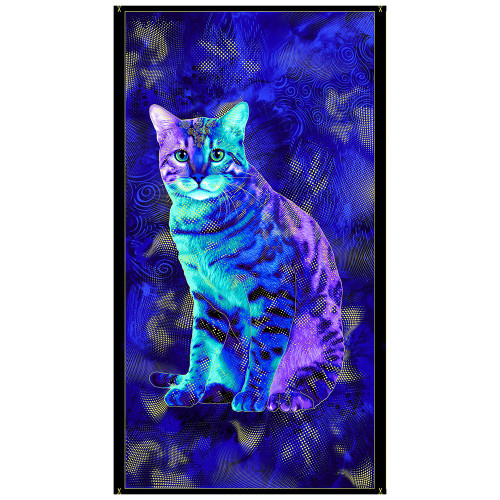 Timeless Treasures Fabrics Bijoux Metallic Royal Cat Panel Royal