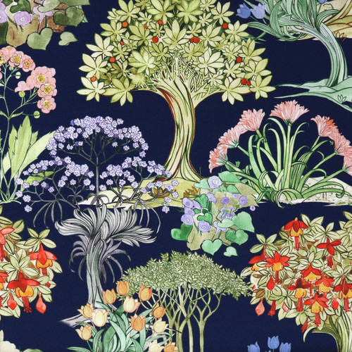 Hamilton Fabrics Weymouth Navy Bright Fruit Trees in Flower