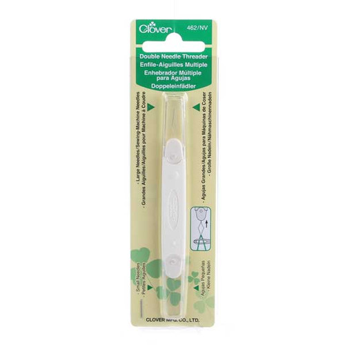 Clover Double Needle Threader has one end for threading large needles and sewing machines, and the other end is for threading small needles.  Sold Individually.