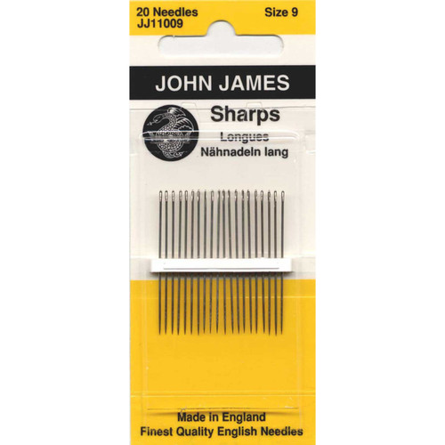 Finest Quality English Needles.  Size 9 sharps needles, 20 per card.