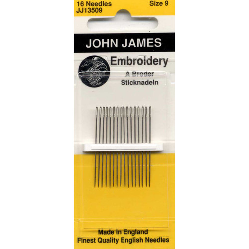 Finest Quality English Needles.  Size 9 embroidery needles, 16 per card.