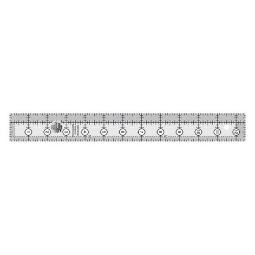 This 1-1/2 inch x 12-1/2 inch rectangle ruler features easy-to-read black and white markings printed in 1 inch grids marked in 1/8 inch and 1/4 inch increments.