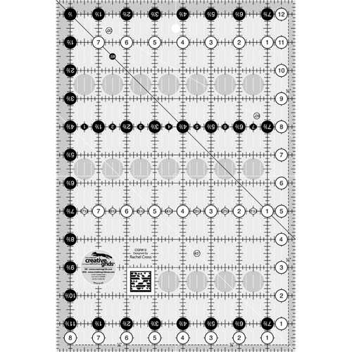 This 8-1/2 inch x 12-1/2 inch rectangle ruler features easy-to-read black and white markings printed in 1 inch grids marked in 1/8 inch and 1/4 inch increments