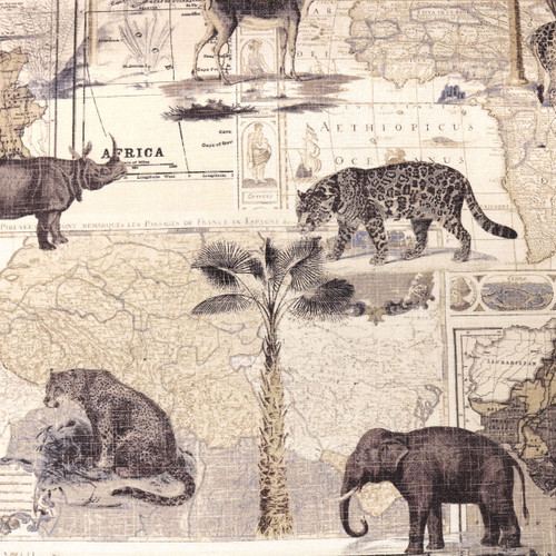 P Kaufmann Fabrics Safari Trail Smoke Vintage World Map Collage