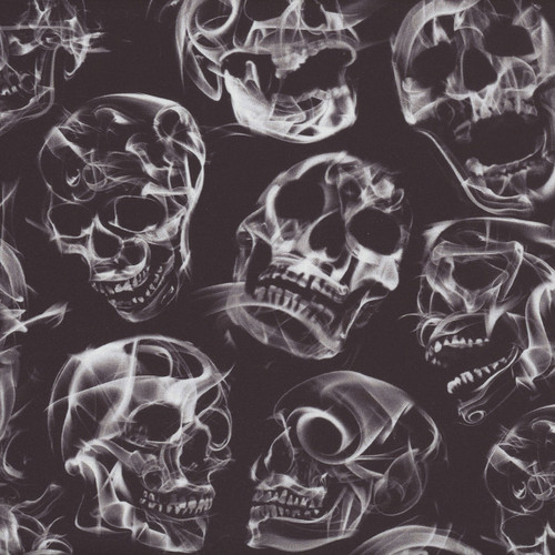 Timeless Treasures Fabrics Wicked Tossed Skull and Smoke Flame Black