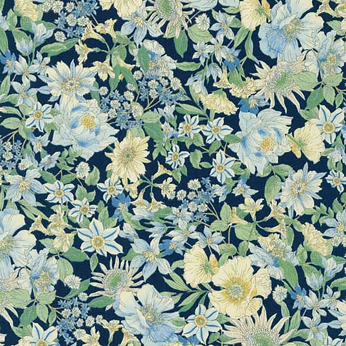 Robert Kaufman Fabrics Vintage Fleur by Sevenberry Floral Border Garden Dusty Blue