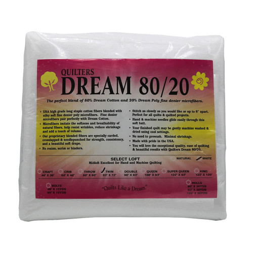 Quilters Dream Blend White 80 Cotton 20 Poly Twin Batting