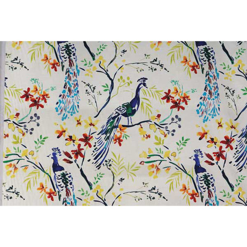 Hamilton Fabrics Watercolor Peacock and Floral Print Jewel