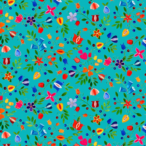 Elizabeths Studio Fabrics Pride Small Floral Turquoise