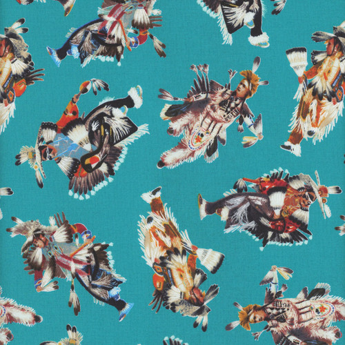 Elizabeths Studio Fabrics Pride Pow Wow Dancers Turquoise