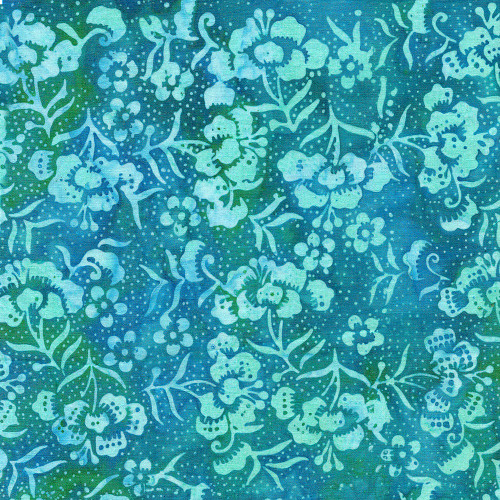 Island Batik Fabrics Pin Dot Floral SP 23 Peonies Teal Cool Water