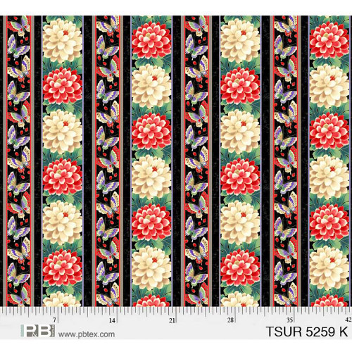 P&B Fabrics Tsuru Cranes Metallic Border Stripe