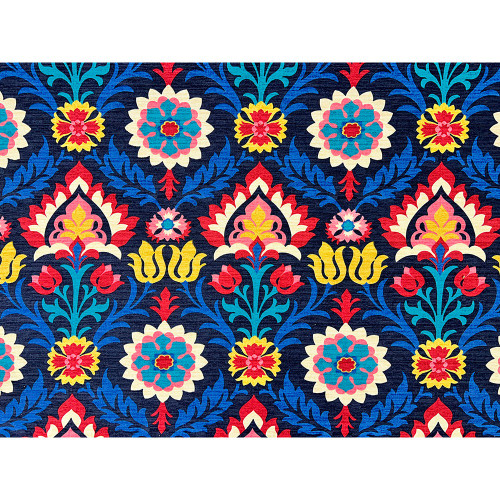 Waverly Fabrics Santa Maria Lapis Folk Art Floral Medallion Drapery Fabric