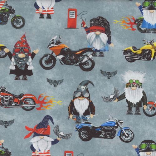 Timeless Treasures Fabrics Bad to the Gnome Biker Gnomes