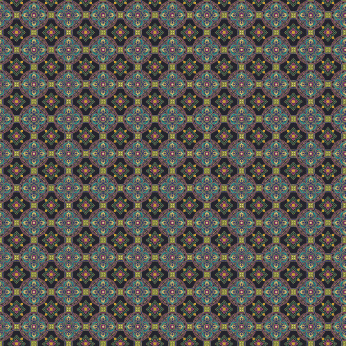 Benartex Fabrics Shangri-La Painted Sky Studio Tile Medallion Black Multi
