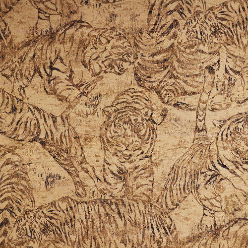 P / Kaufmann Fabrics Prowl Gold Far East Chic Bengal Tiger Scenes