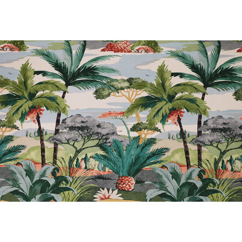 P / Kaufmann Fabrics Palm Aire Caribbean Blue Tropical Beach Scene