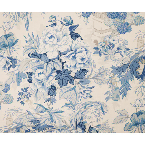 P / Kaufmann Fabrics Pagoda Garden Peony Bouquet Blue Sky