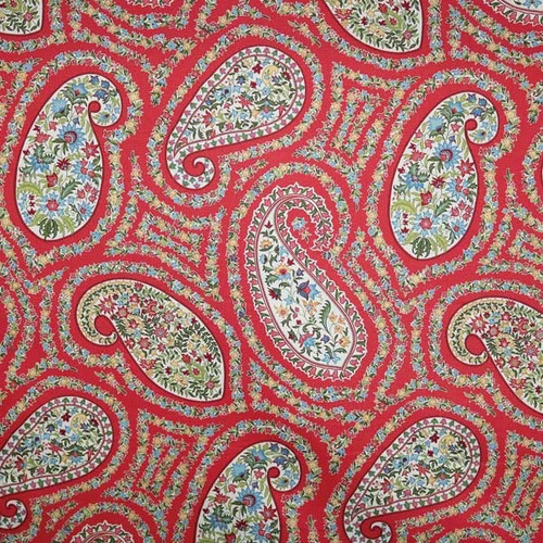 Waverly Fabrics Paisley Proposal Poppy Red Floral Paisley Combed Cotton