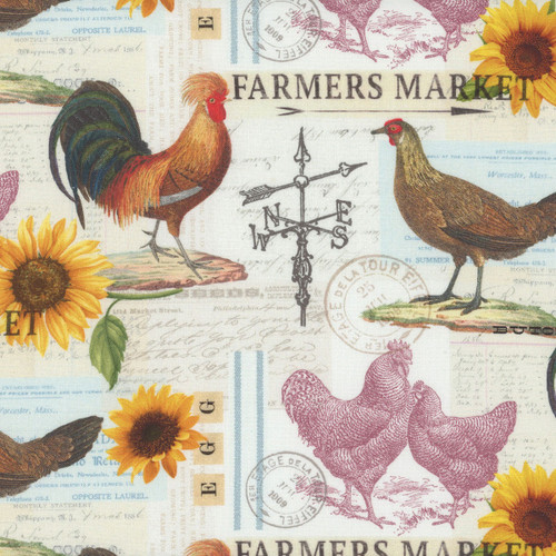 Timeless Treasures Fabrics Spring Chicken Poultry Farmers Market Cream