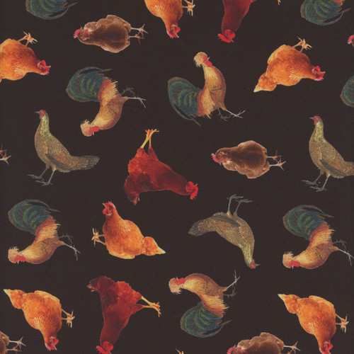 Timeless Treasures Fabrics Spring Chicken Tossed Roosters And Hens Black
