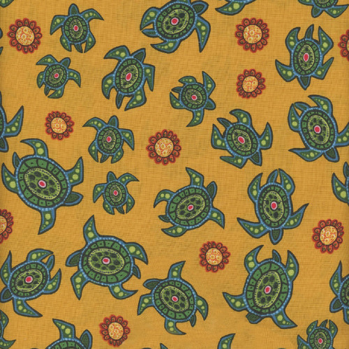Elizabeth's Studios Fabrics Strong Earth Woman Turtles Gold