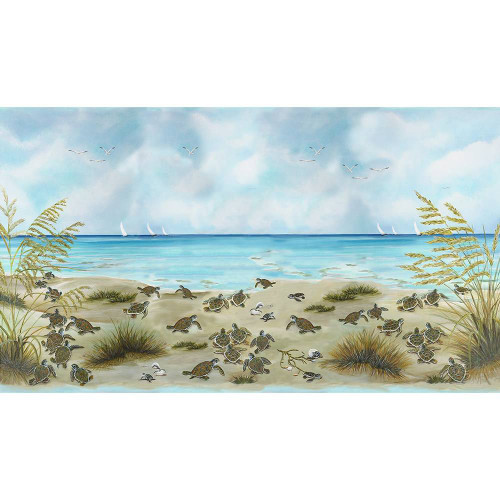 Henry Glass Fabrics Turtle March Lisa Marie Sparling 24 Inch Panel Sky Blue
