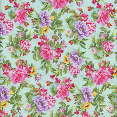 Studio E Fabrics Splendid Path Tossed Floral Aqua