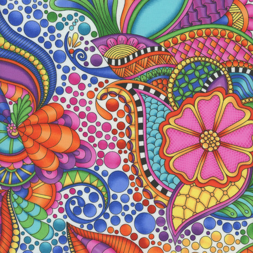 Quilting Treasures Fabrics Carnivale Floral Geometric White Multi Quilting Treasures Fabrics Carnivale Floral Geometric White Multi