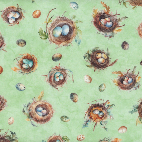 Quilting Treasures Fabrics Birdsong Dan Morris Bird Nests and Eggs Lt Green