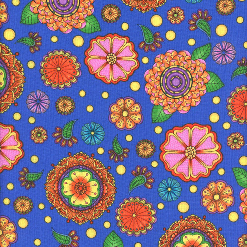 Quilting Treasures Carnivale  Large Flowers Royal