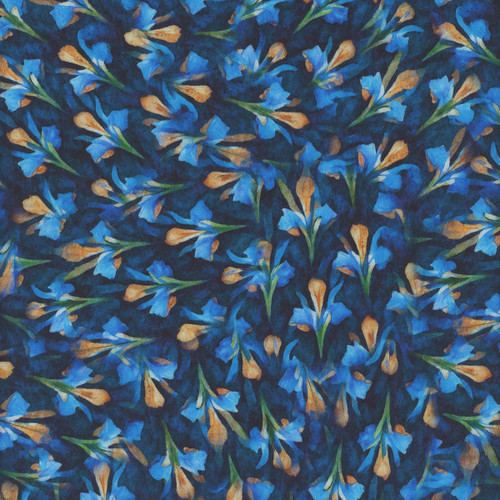 Quilting Treasures Fabrics Dancing Blossoms Dan Morris Iris Allover Navy