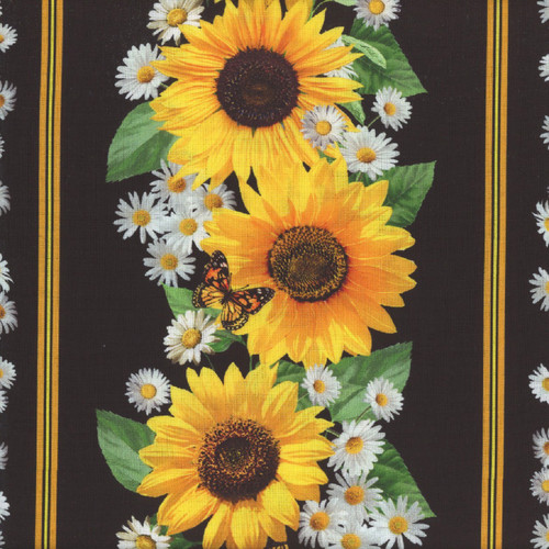 Timeless Treasures Fabrics Advice from a Sunflower Sunflower & Butterflies Stripe Black