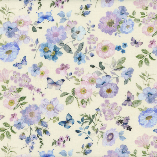 Timeless Treasures Fabrics Butterfly Dreams Medium Floral And Butterflies Cream