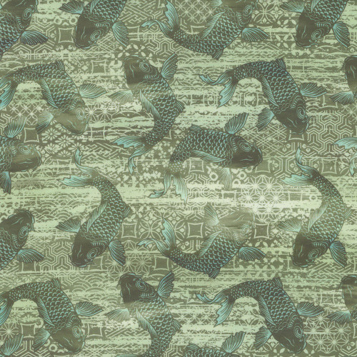 In The Beginning Fabrics Oriental Gardens Jason Yenter Green Koi Fish