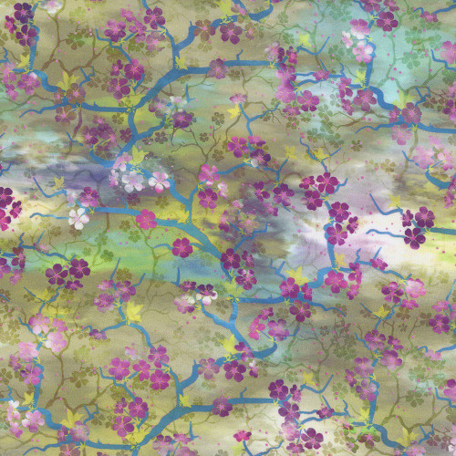 In The Beginning Fabrics Oriental Gardens Jason Yenter Magenta Cherry Blossoms