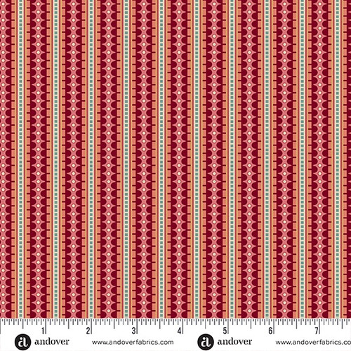 Andover Fabrics Rambling Rose by Renee Nanneman Red Deco Stripe