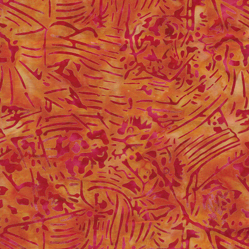 Island Batik Quilting Fabric Fire and Ice Claudia Pfeil Floral Vines Orange Flame