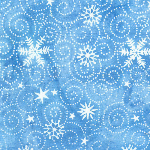 Island Batik Quilting Fabric Snowed In Swirl Snowflake Blue Chambray
