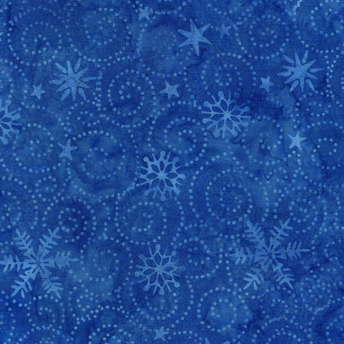 Island Batik Quilting Fabric Snowed In Swirl Snowflake Blue Blueberry